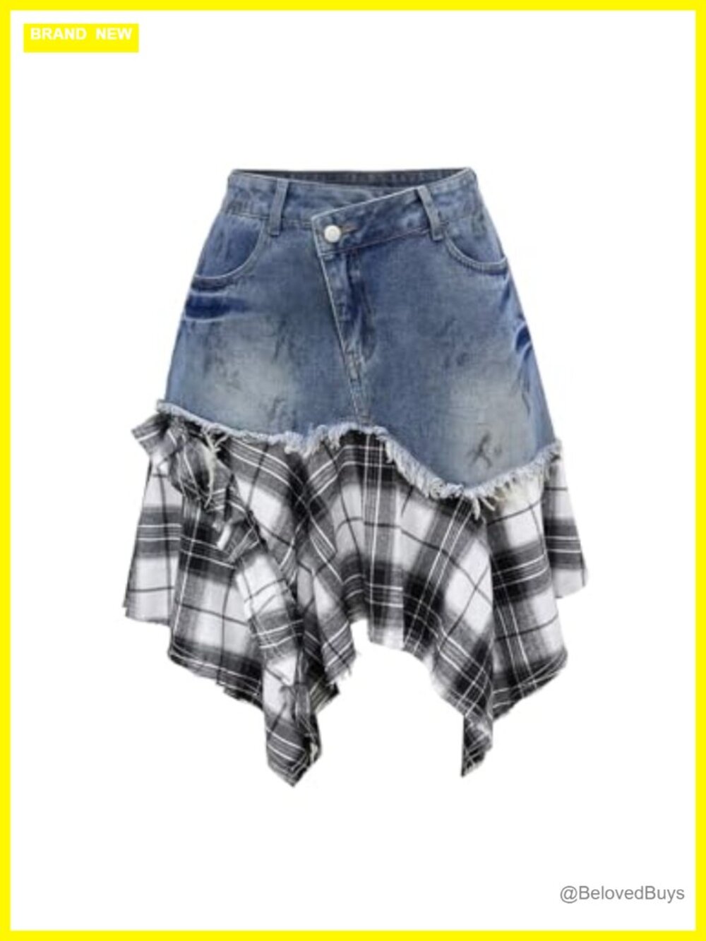 Plus Size Plaid Denim A Line Grunge Punk Mini Skirt Asymmetrical Hem